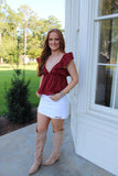 Ainsley Tie Back Babydoll Top Maroon