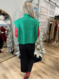 Sparkle Season Mock Neck Sweater Vest Top Metallic Green