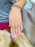 Rhinestone Puff Initial Ring Gold