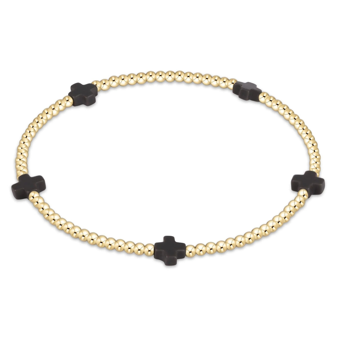 E Newton Signature Cross Small Gold Pattern 2mm Bead Bracelet Charcoal
