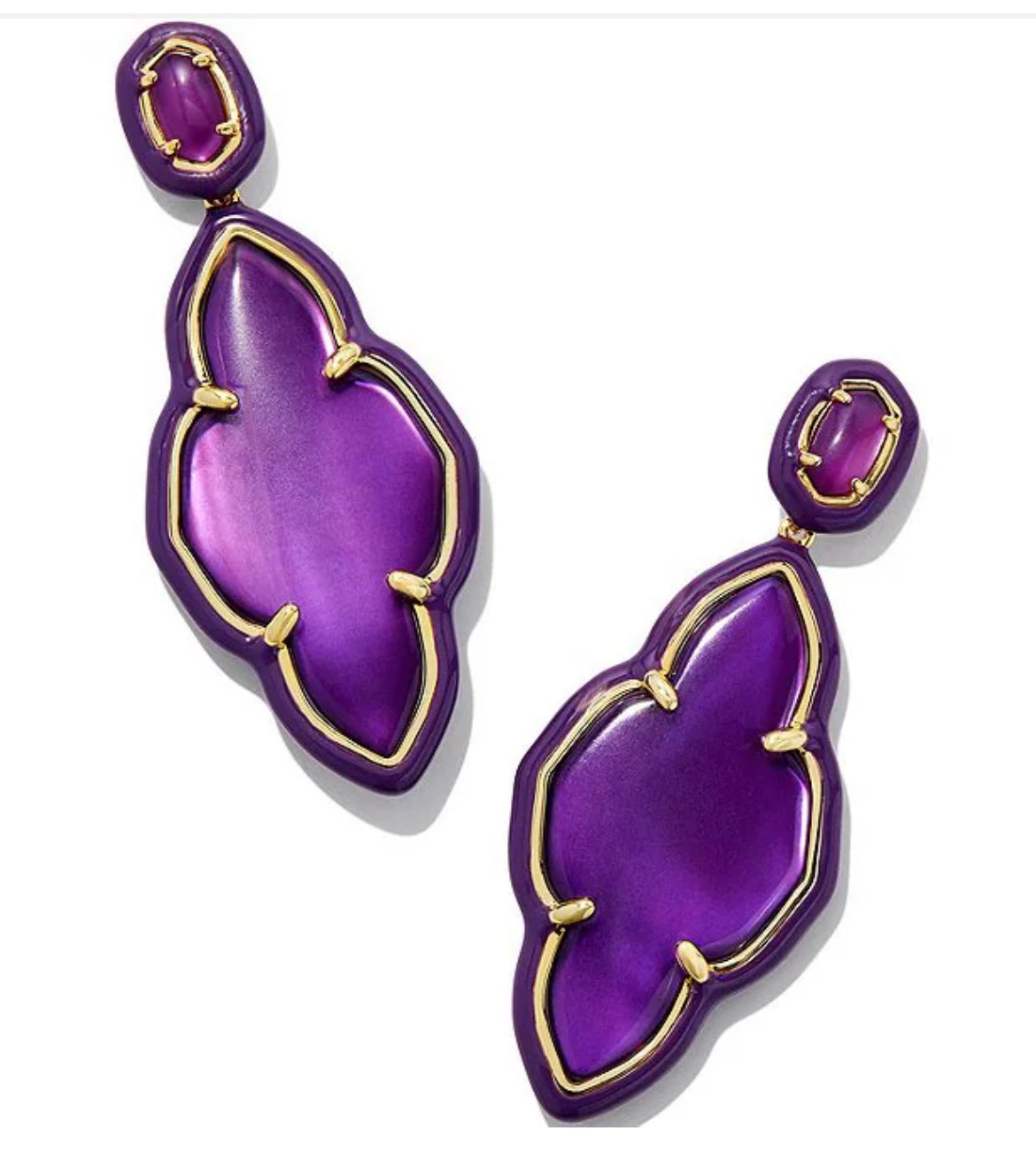 Kendra Scott Abbie Gold Enamel Frame Statement Earrings Purple Mother of Pearl