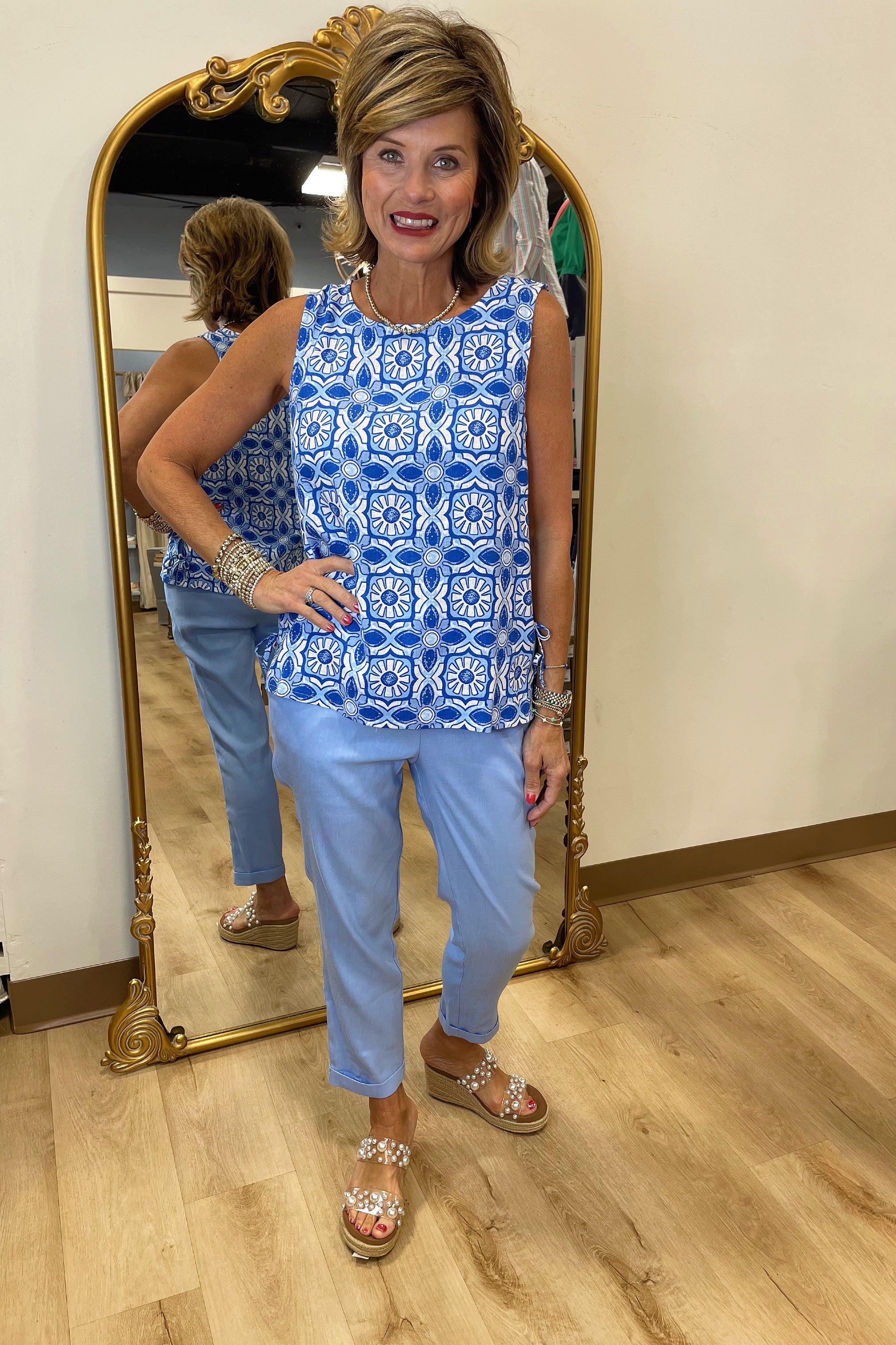Charlie B Sleeve Linen Top Illusion