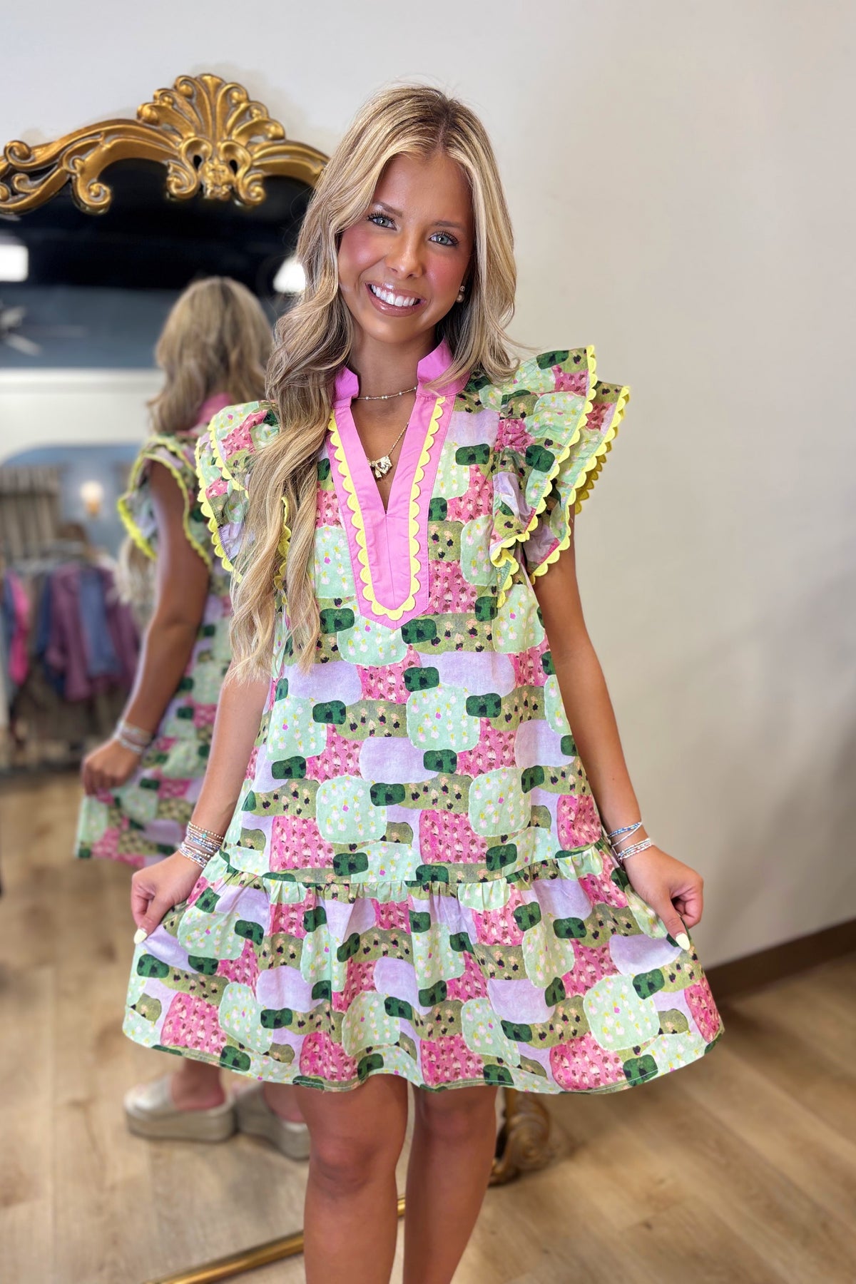 Flutter and Flow Dress Pink Green