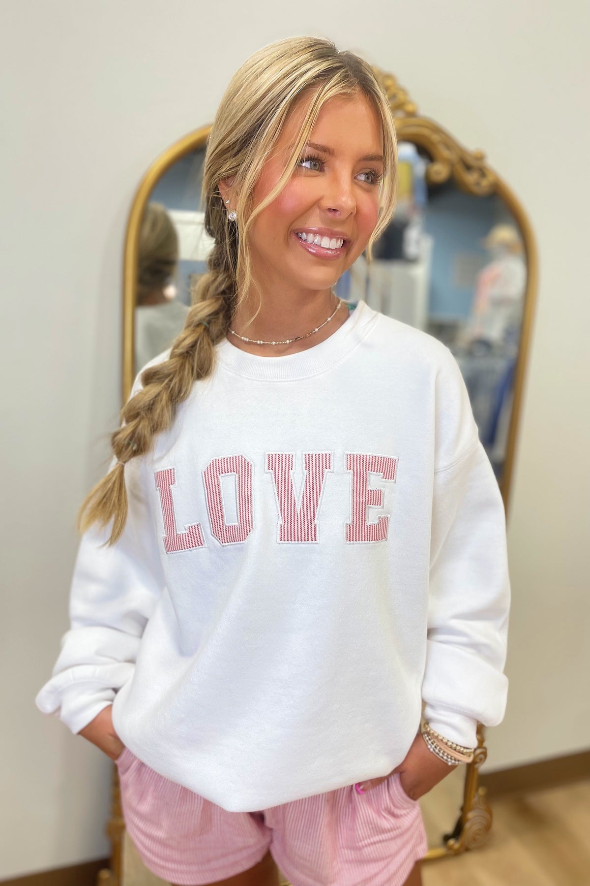 Vintage Havana Pinstripe LOVE Sweatshirt White
