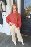 Unbe-leaf-able Oversized Front Pocket Sweater Top Rust