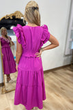 Umgee Stitch Detail Midi Dress Magenta