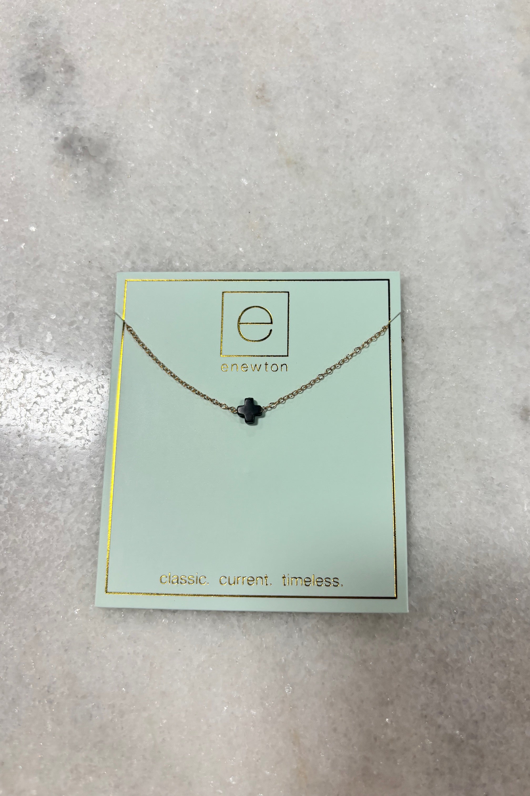 E Newton 16" Signature Cross Small Necklace Charcoal