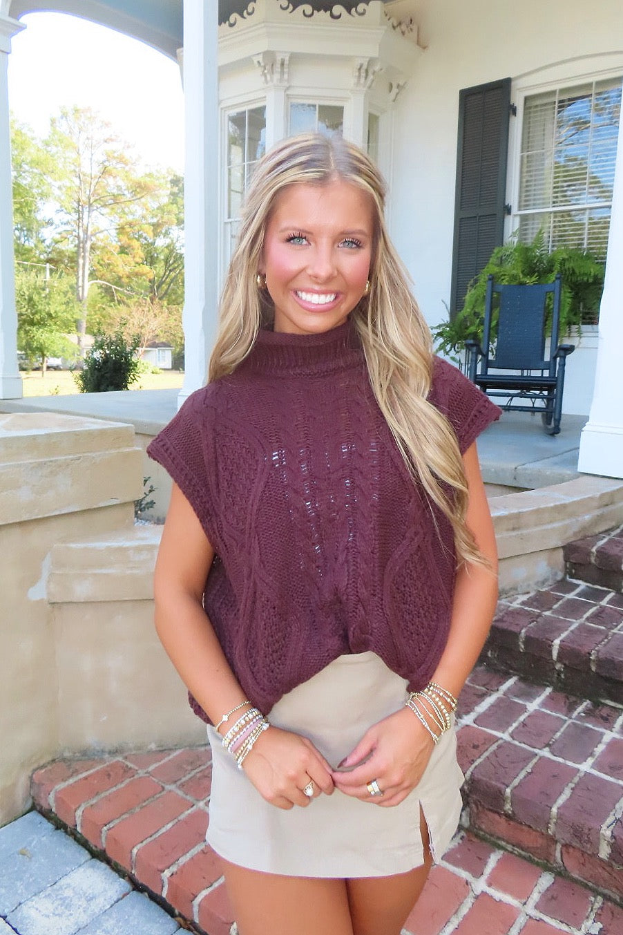 Sippin' Cider Mock Neck Sweater Vest Brown