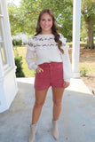 Fall Into Place Floral Embroidered Ruffle Sweater Taupe