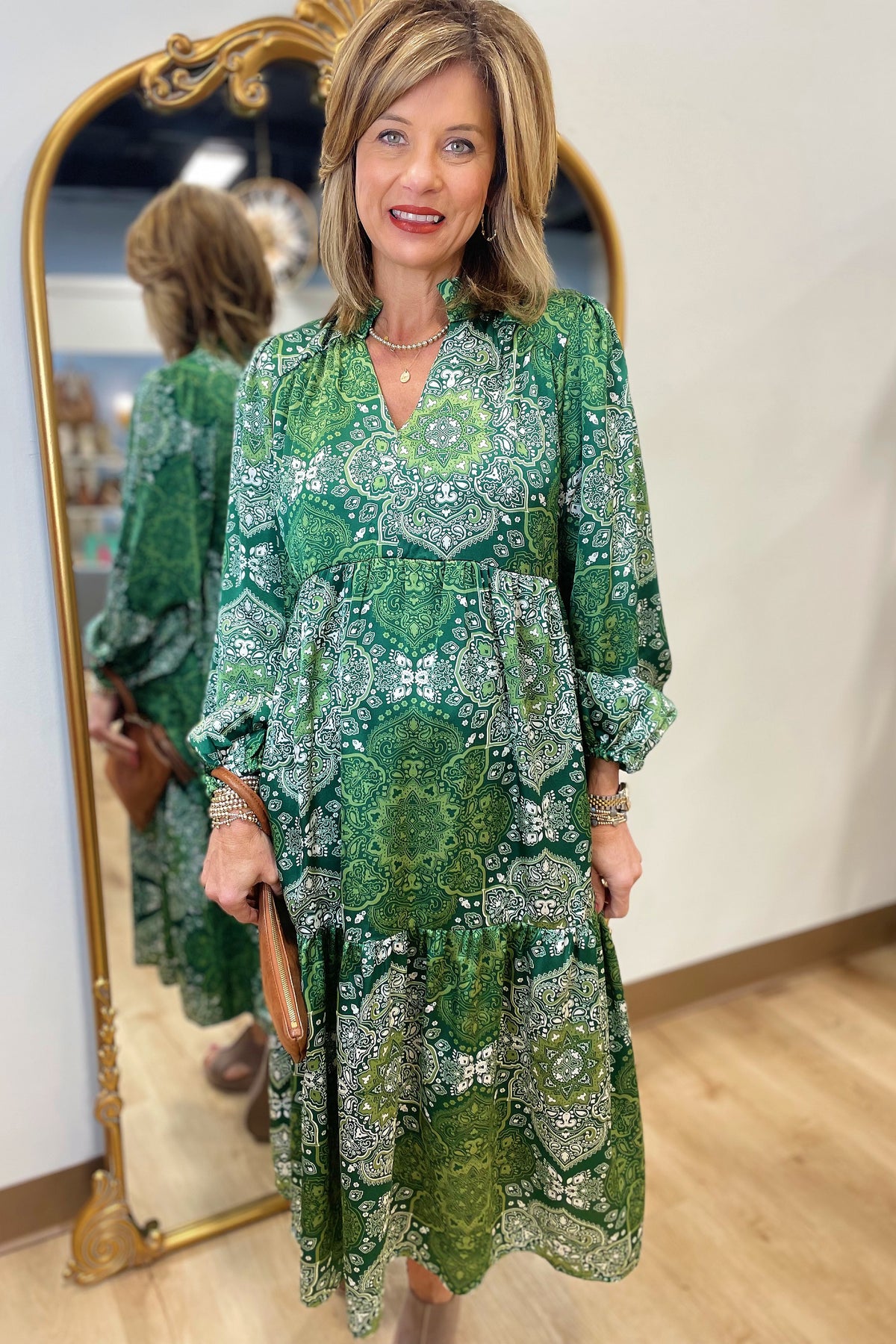 Umgee Dark Sage Split Neck Dress