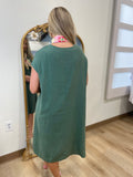 Oversized Midi Linen Dress Gray Green