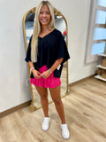 Brandi V Neck Semi Crop Slub Top Black