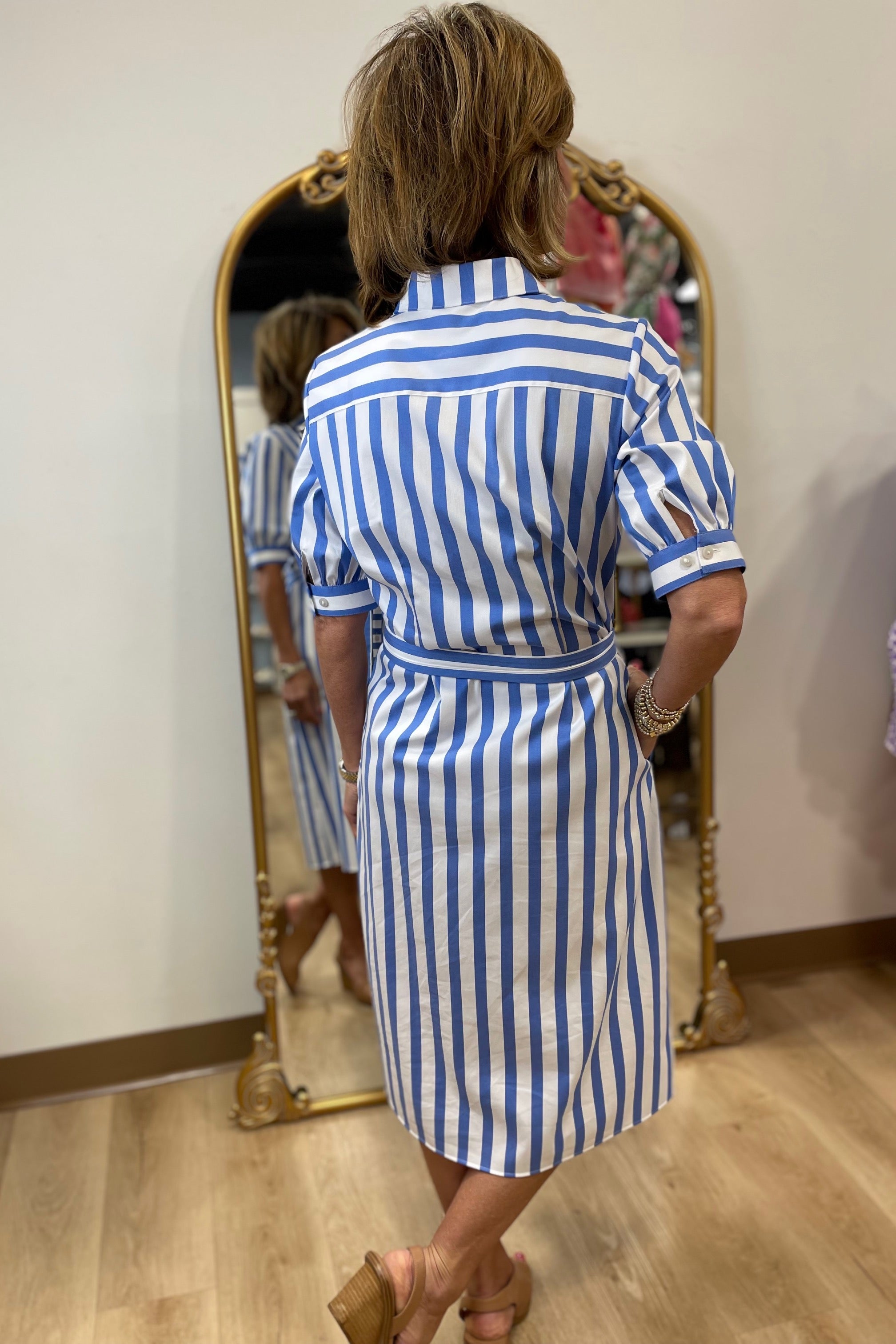 Foxcroft Esther Stripe Dress Blue