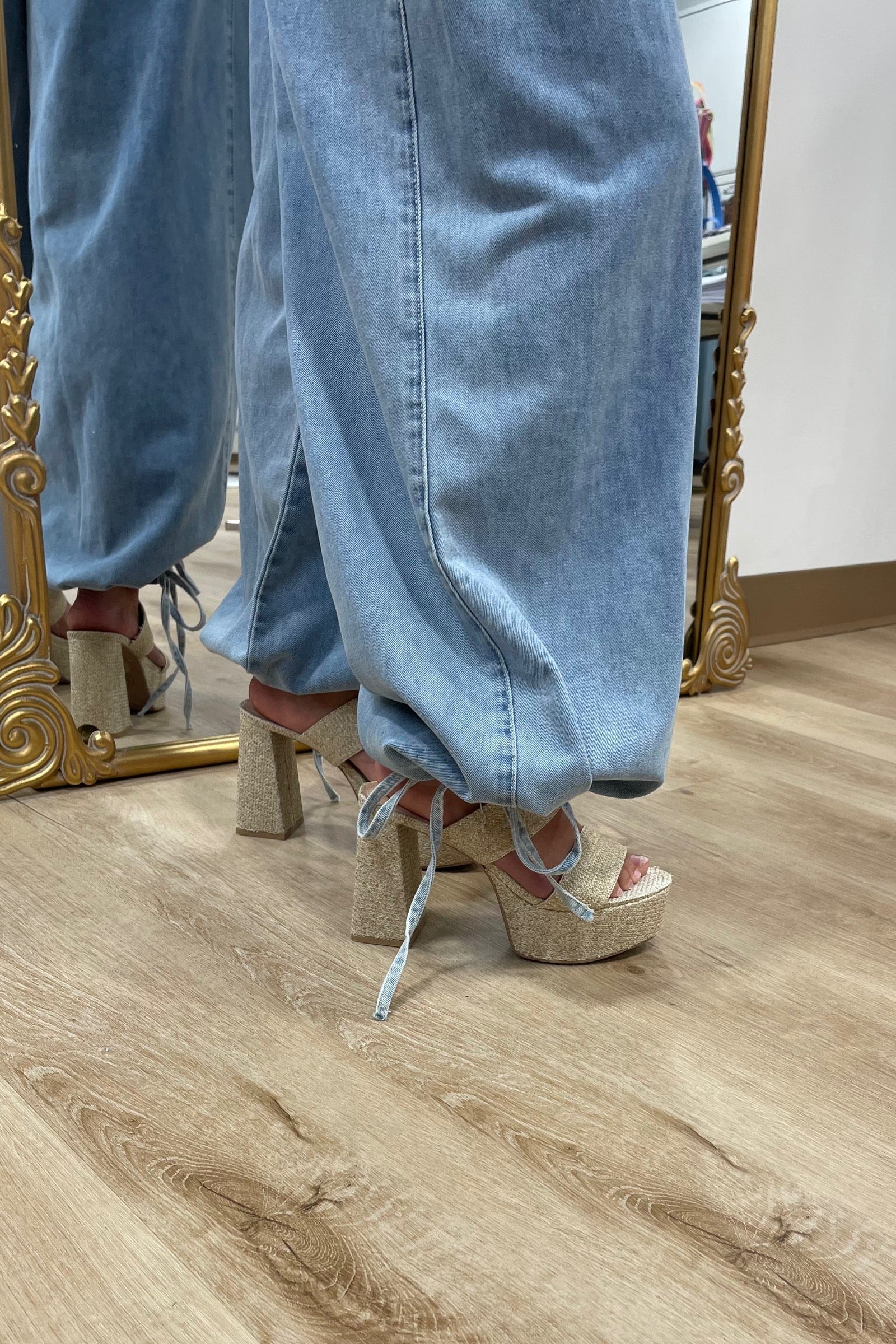 Valley Wide Leg Denim Cinch Hem Pant