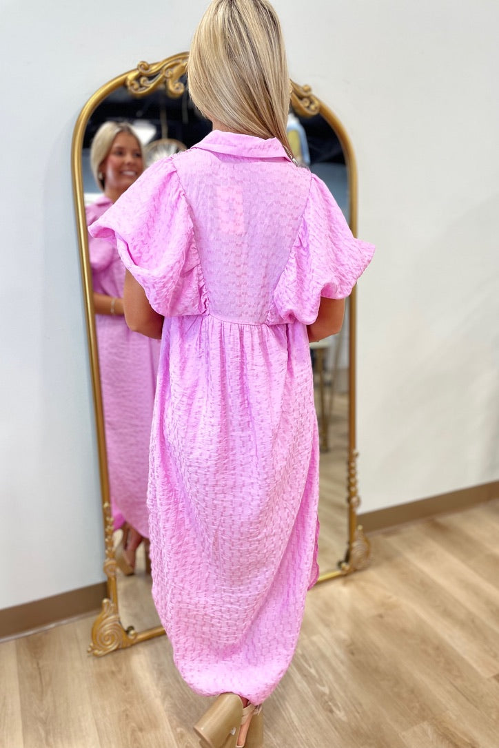 Easter Bloom Puff Sleeve Dress Pink