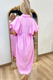 Easter Bloom Puff Sleeve Dress Pink