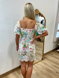 Eyelet Flowers Puff Sleeve Dress Multi
