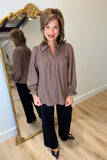 Umgee Wide Open Collar Top Mocha