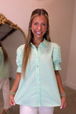 Puff Sleeve and Pearls Top Green