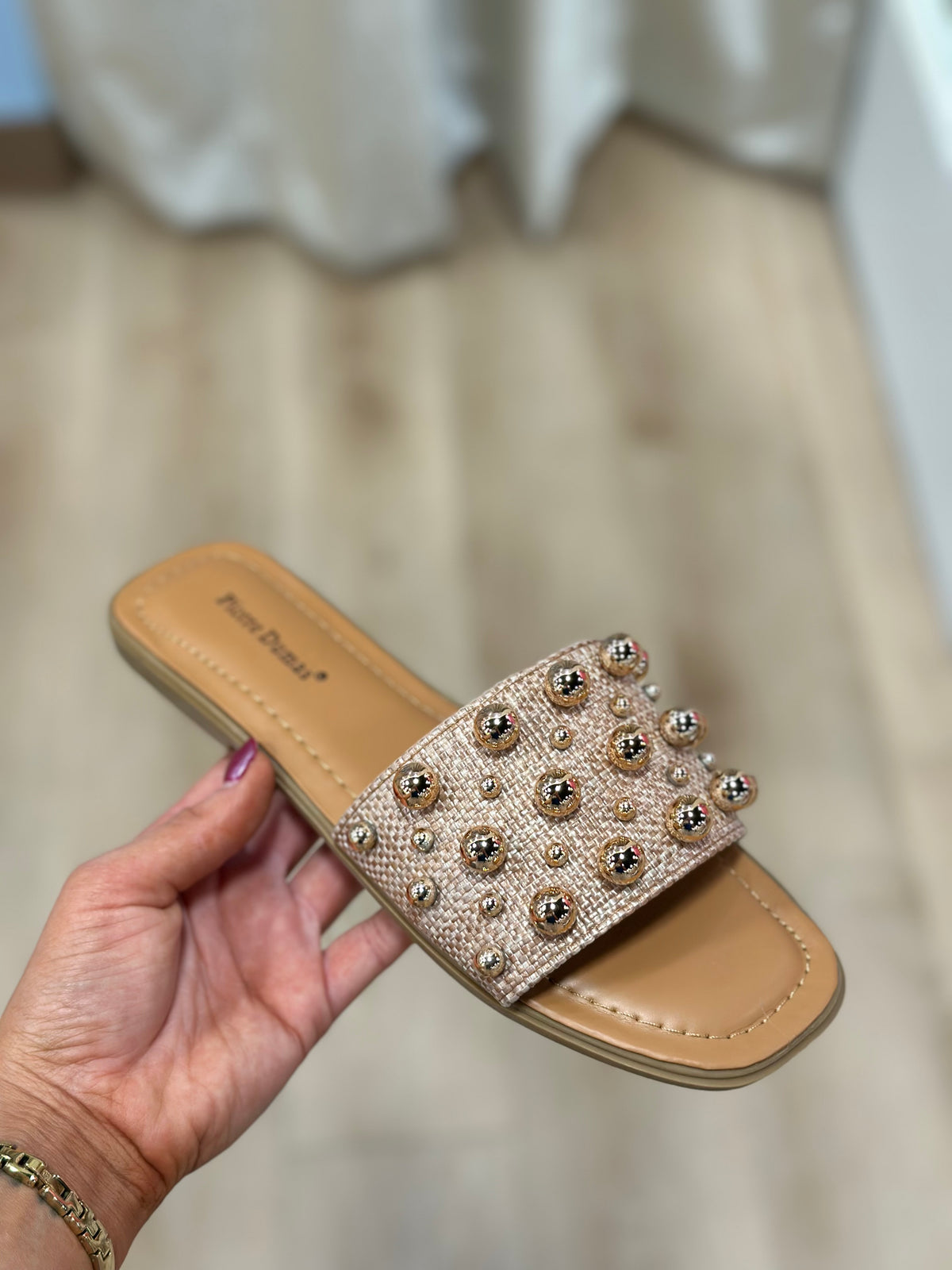 Empress Embellished Raffia Slide Sandal