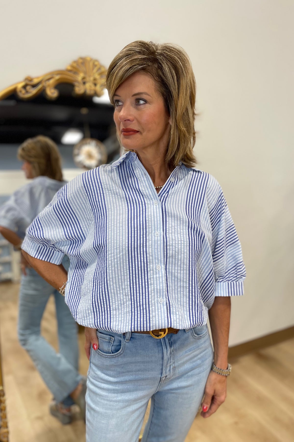 Island Stripe Top Blue