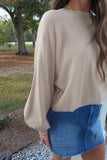Casual Chats Cropped Puff Sleeve Thin Sweater Latte