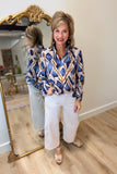 Umgee Aztec Printed Blouse Navy