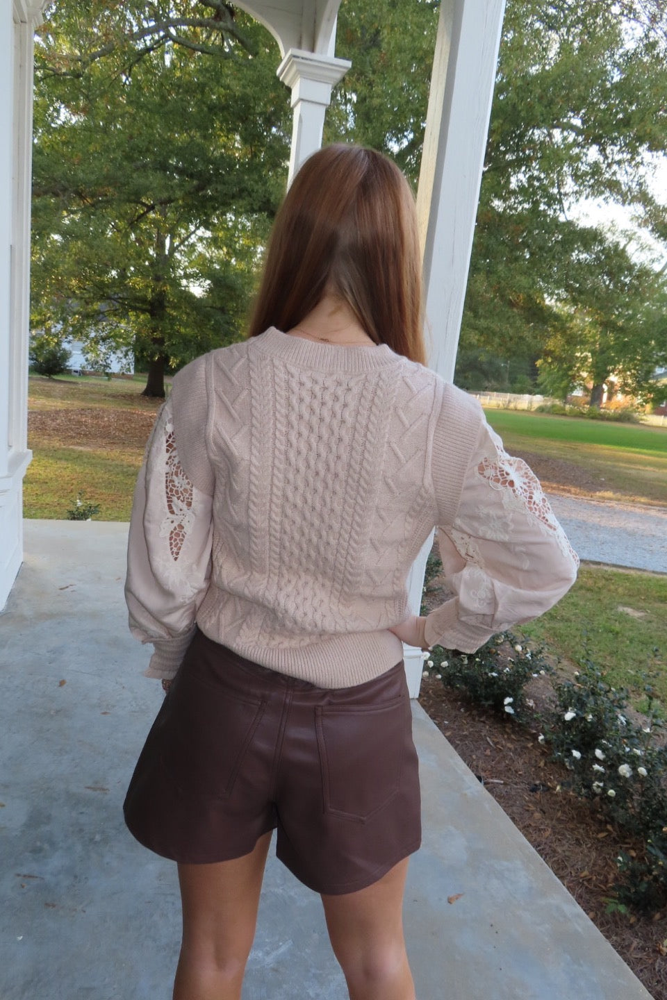 Sugar Cookie Lace Sleeve Crew Neck Sweater