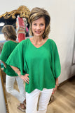 Kacy Kimono Sleeve V Neck Textured Top Kelly Green