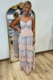 Romantic Floral Tiered Maxi Dress Pastel