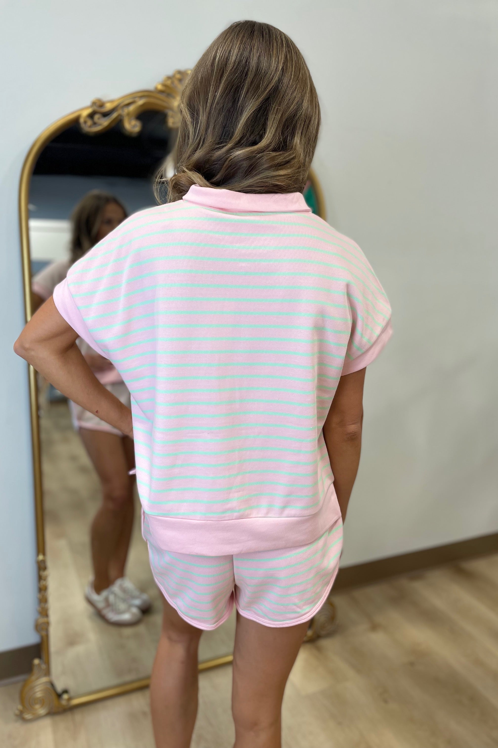 Simple Stripe Short Set Pink