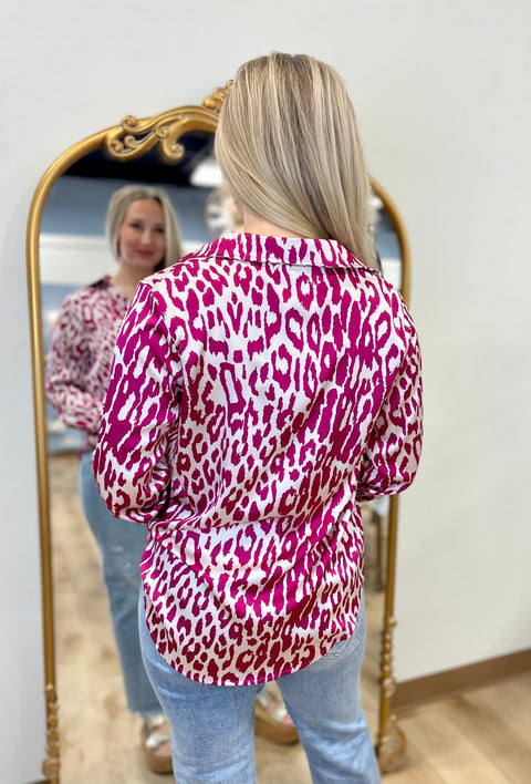 Umgee Fuchsia Mix Long Sleeve Blouse