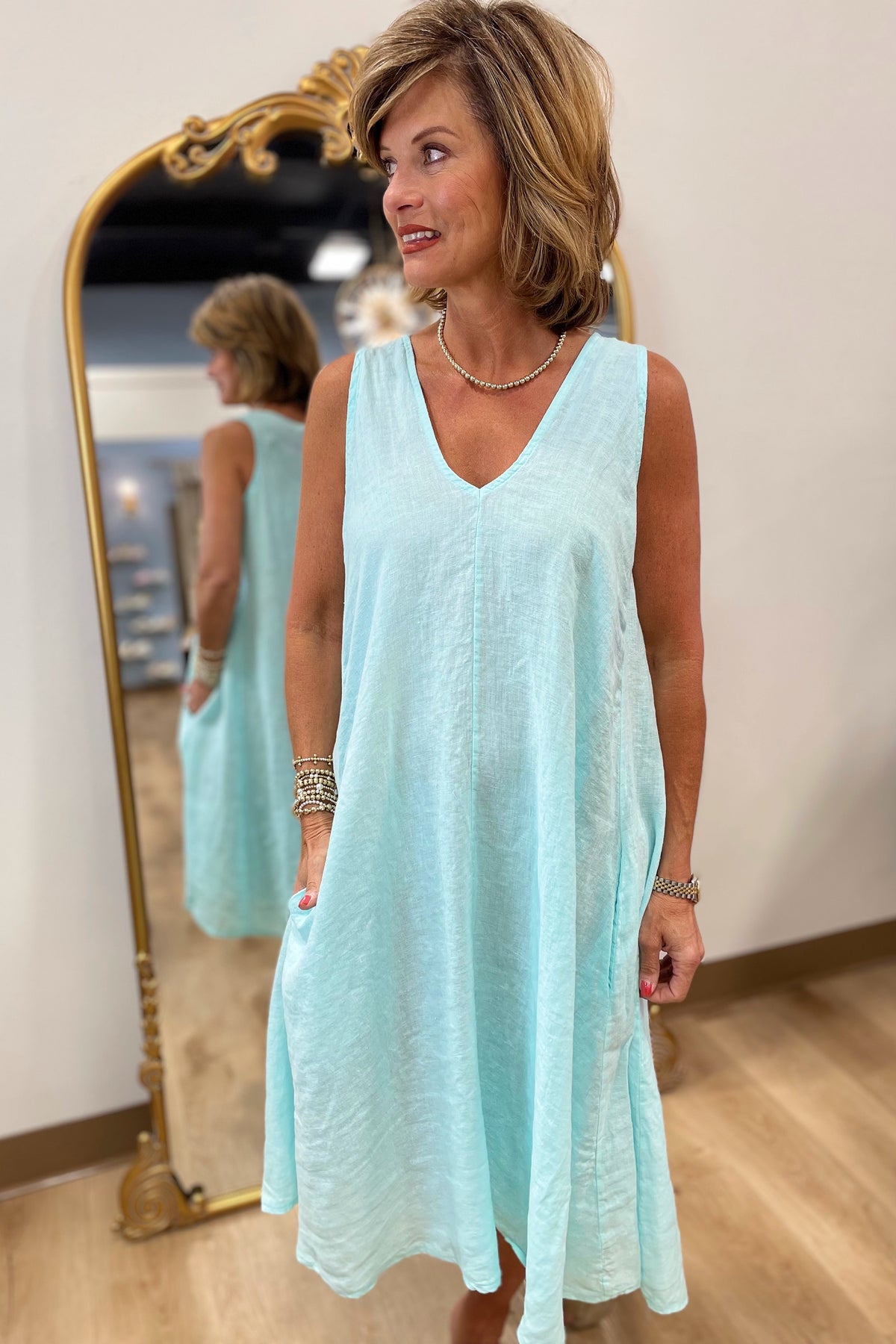 Tempo Paris V Neck Linen Dress Fresh