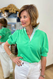 City Stroll Stripe Detail Top Green