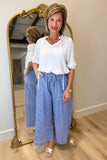 Umgee Striped Linen Blend Pant Blue
