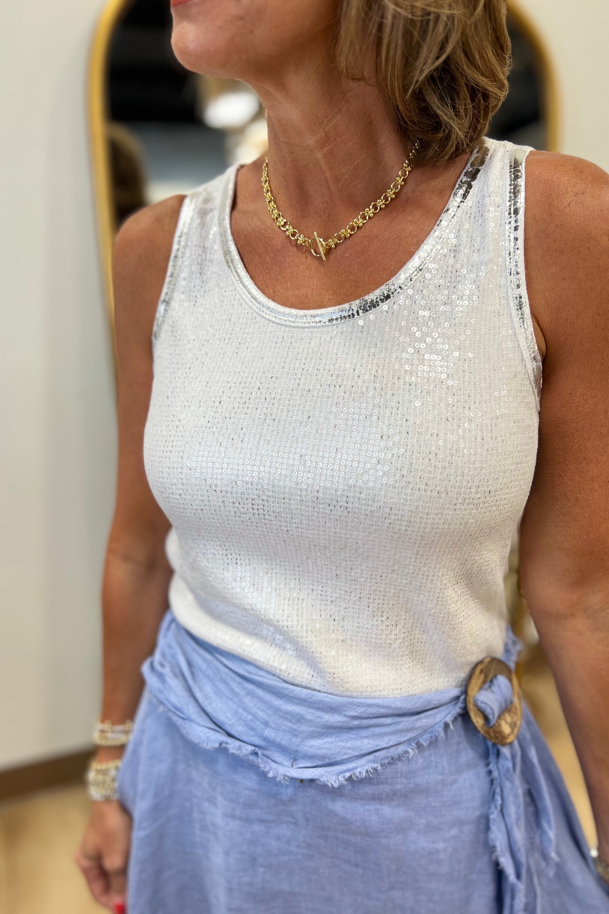 Tempo Paris Sequin Tank White