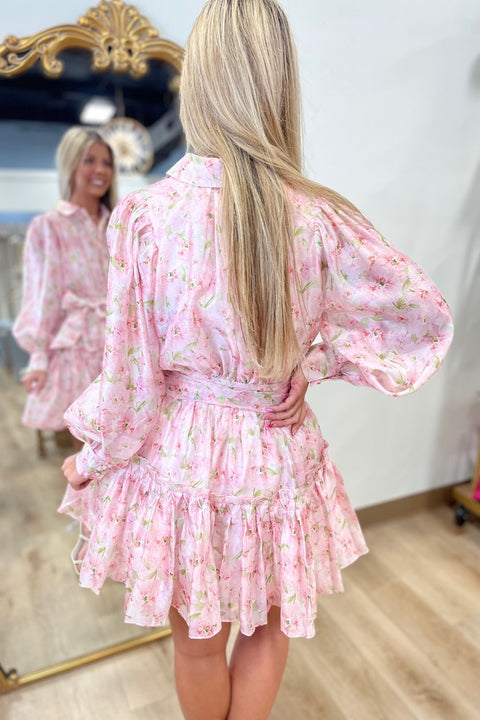 Rosy Glow Tie Waist Mini Dress Pink