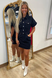 Caylea Short Sleeve Denim Dress Black