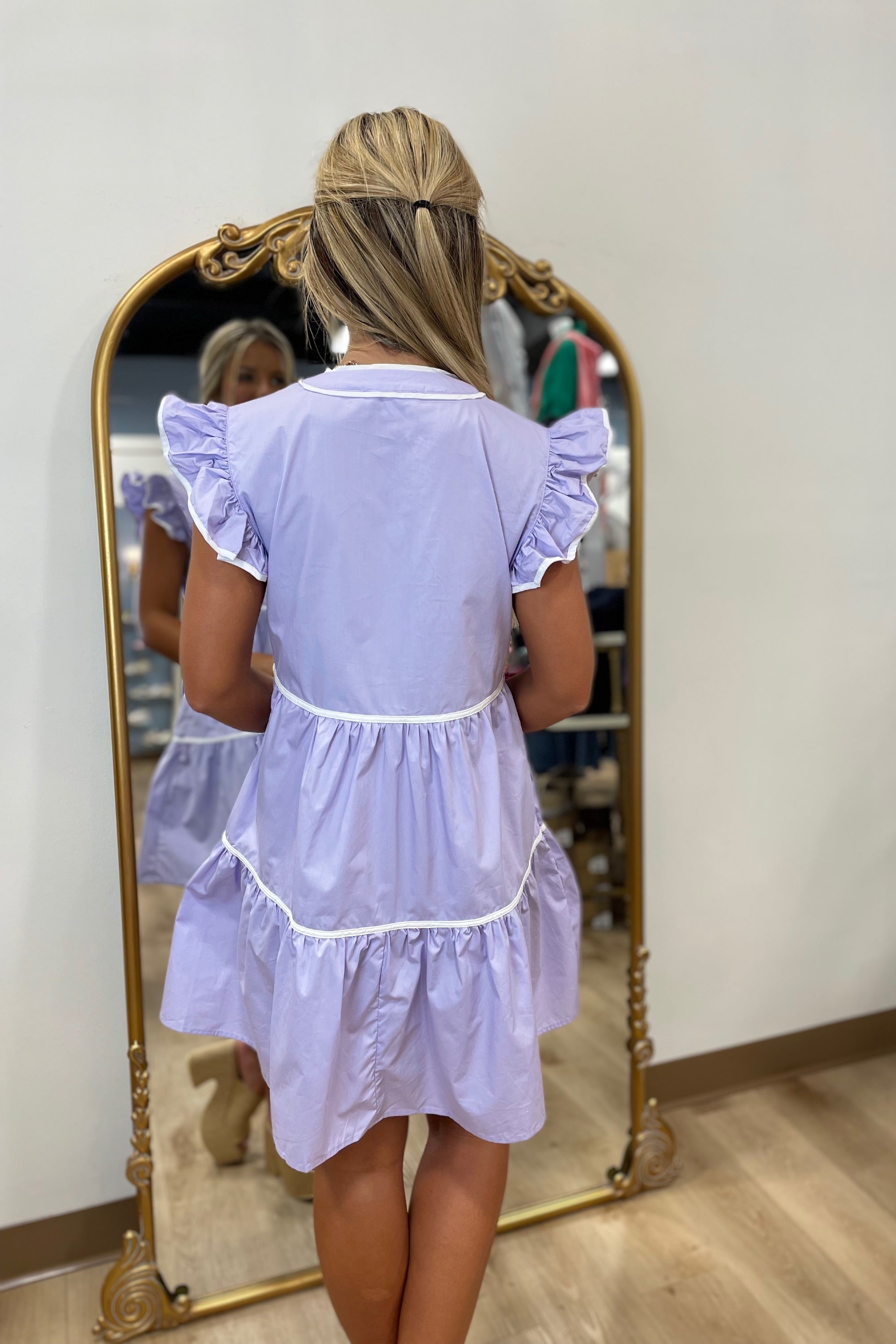 Simple Sunday Contrast Piping Dress Lilac