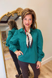 Foxcroft Alix Puff Sleeve Blouse Teal