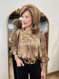 Umgee Yoke Blouse Brown Sheen