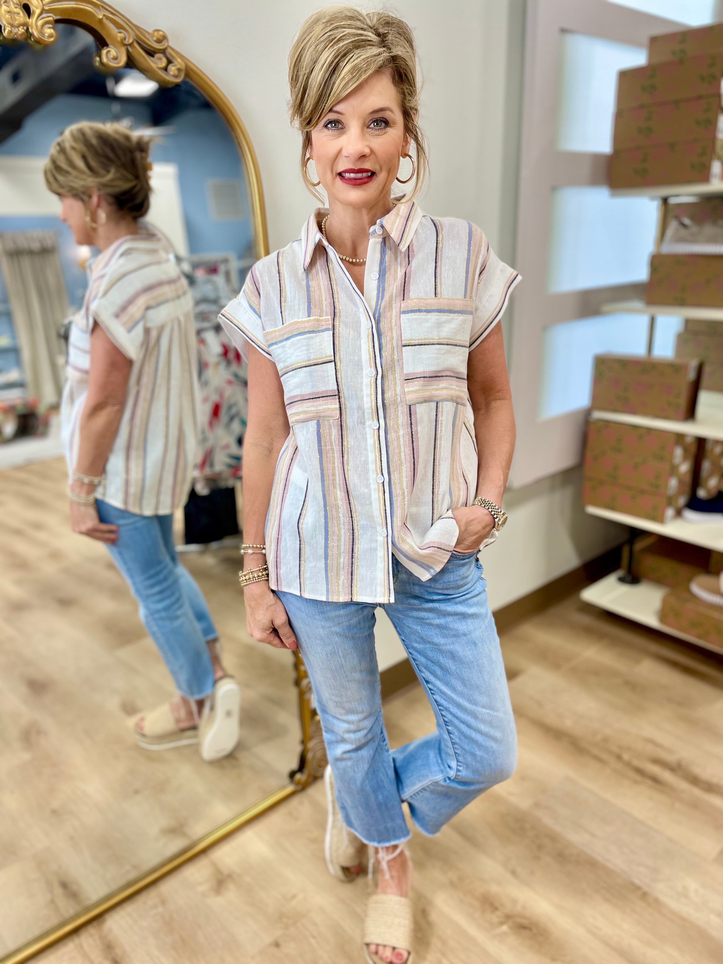 Cream Multi Stripe Sleeveless Top