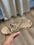 Dazzle Braided Strappy Flat Sandal Gold
