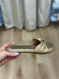 Bamboo Ruffled Band Sandal Gold Raffia
