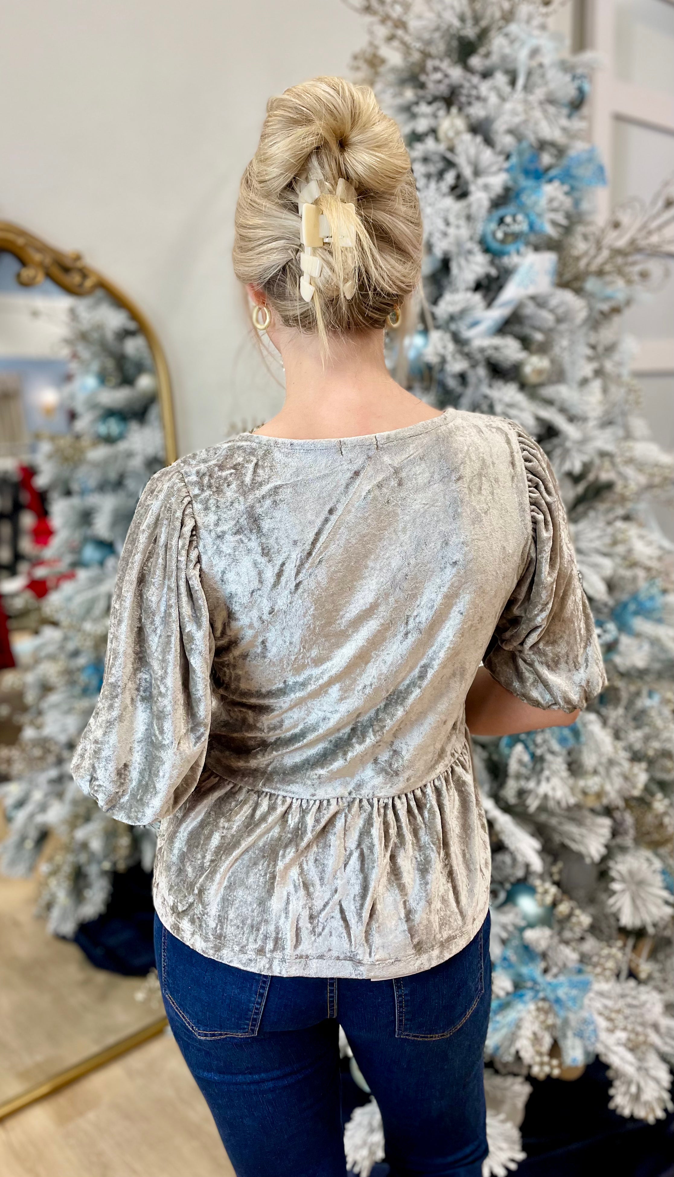 Dylan Velvet V Neck Ruffle Top Fossil