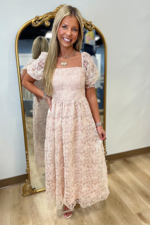 Romantic Remedies Textured Midi Dress Dusty Pink