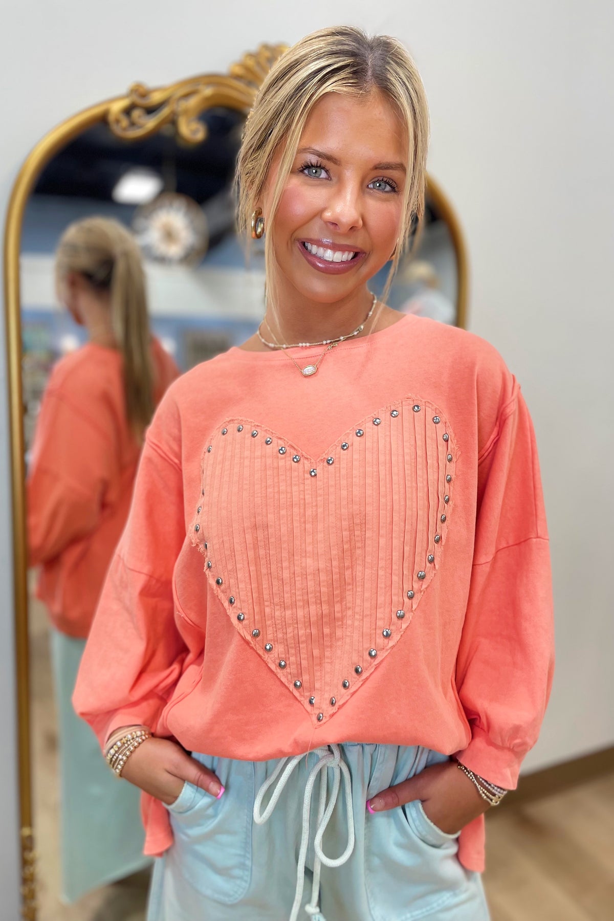 Jealous Heart LS Top Coral