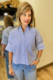 Renuar Striped Woven Blouse Blue