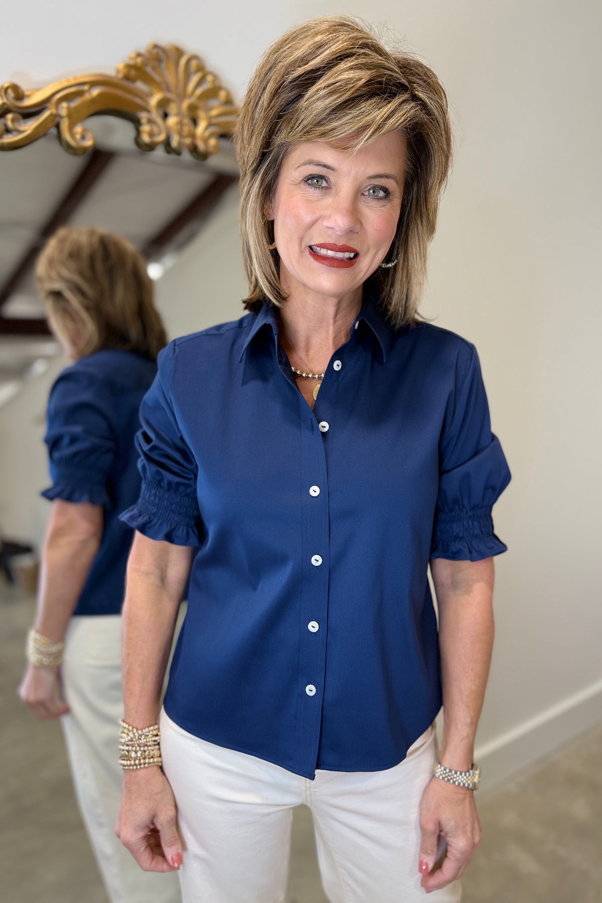 Foxcroft Vivienne Matte Shirt Navy