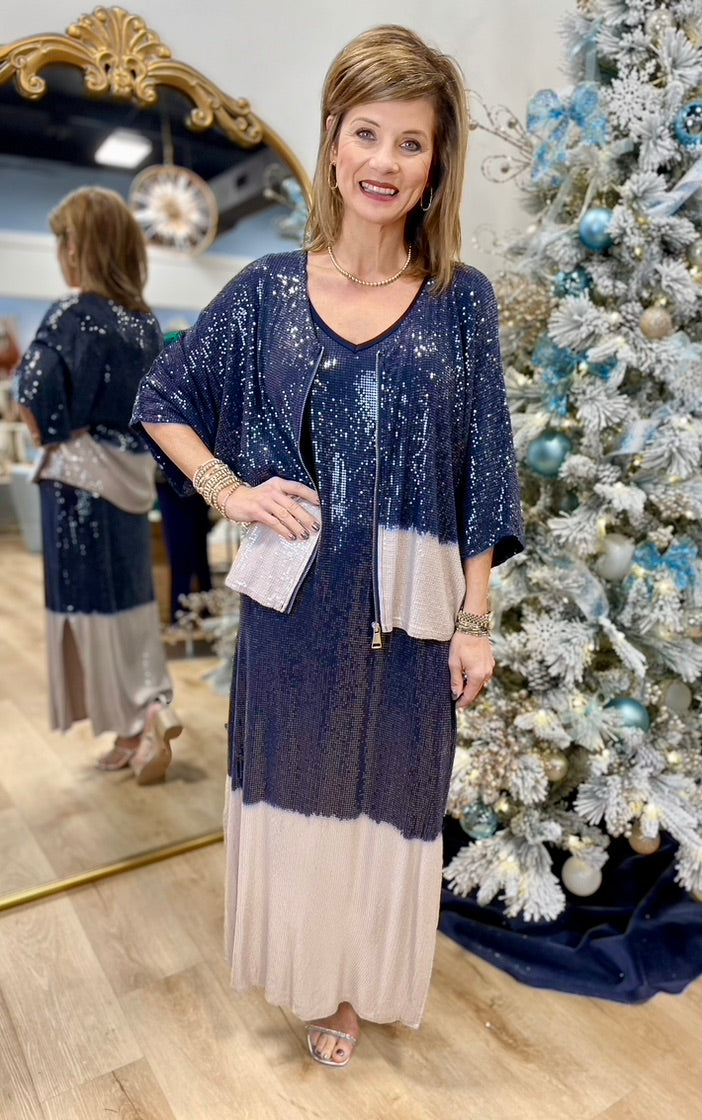Tempo Paris Frosted Glam Sequin Tank Dress Navy